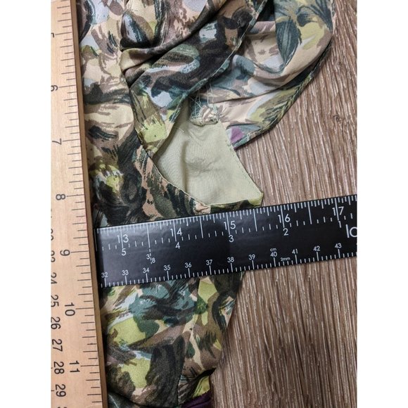 Nanette Lepore SZ 2 Multicolored Purple/Green Cap Sleeve 100% Silk Women's Top - Picture 3 of 8